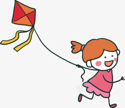 放风筝的小女孩卡通矢量图素材