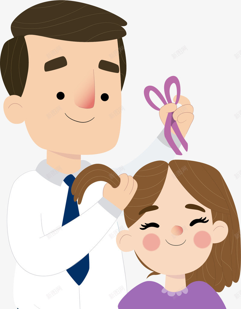 父亲为女孩扎辫子png免抠素材_88icon https://88icon.com 创意 卡通 商务 女孩 手绘 扎辫子 父亲 简约