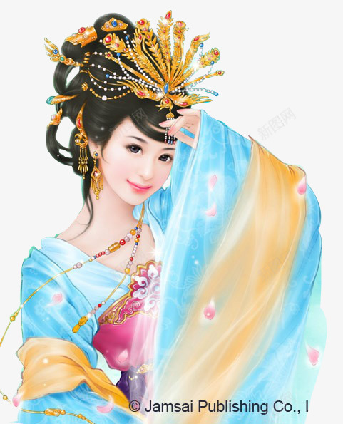 优雅的蓝衣宫妃手绘古风png免抠素材_88icon https://88icon.com 优雅 古风 宫妃 手绘 蓝衣