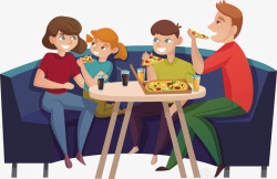 一家人正在吃披萨矢量图素材