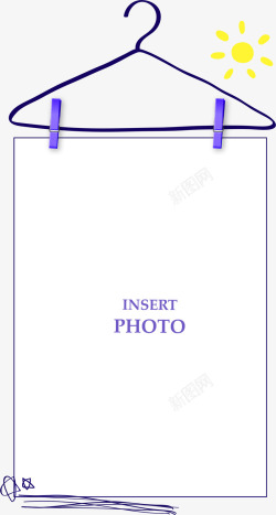 紫色卡通衣架方框边框纹理素材