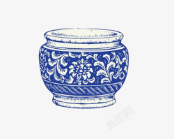 青花陶瓷花盆素材