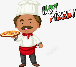 热辣披萨手绘厨师高清图片