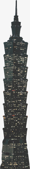 手绘亮灯的高楼大厦素材