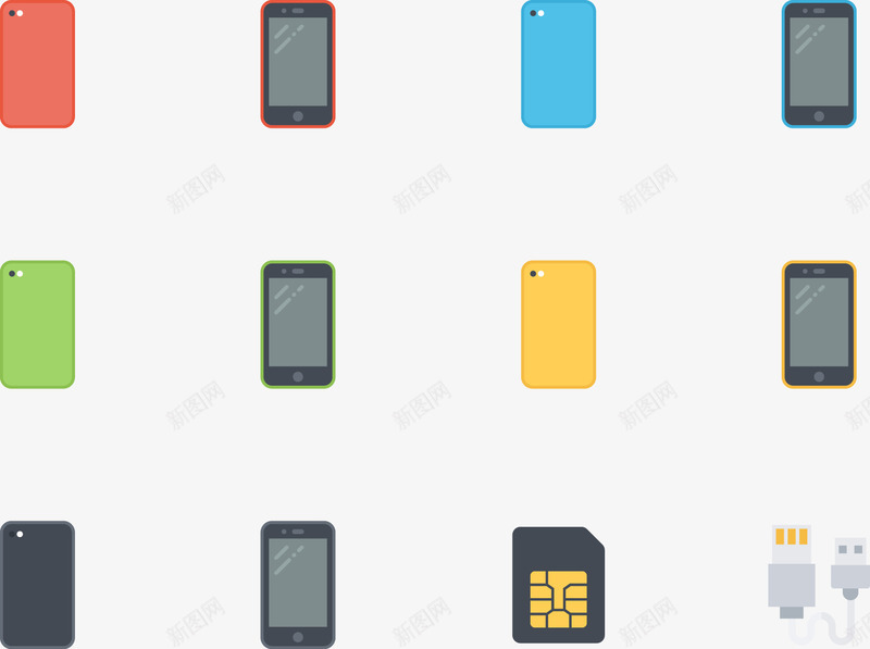 彩色手机png免抠素材_88icon https://88icon.com 存储卡 彩色手机 智能手机 转接头