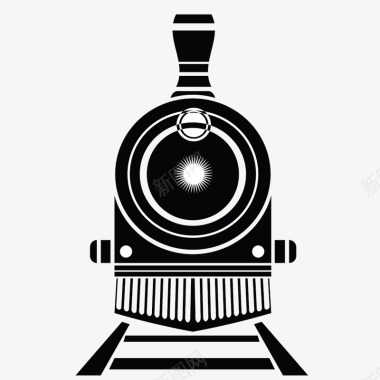 扁平黑白蒸汽式老火车车头图标图标