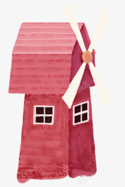 粉色卡通手绘风车屋子素材