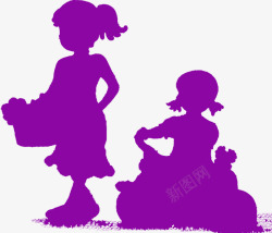 紫色公主梦小女孩剪影素材