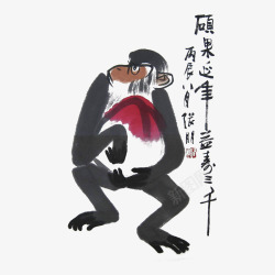 中国风水墨画猴子抱桃延年益寿免素材