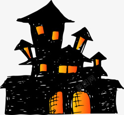 橙色手绘城堡素材