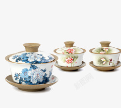 青花瓷茶碗三个不同样式素材