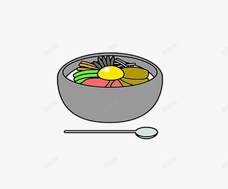 韩式拌饭png免抠素材_88icon https://88icon.com 勺子 卡通 绘画 肉片 舌尖上的诱惑 蔬菜 鸡蛋