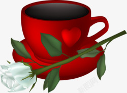 白玫瑰与红咖啡杯素材
