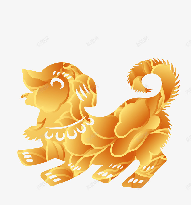 创意金色小狗简图png免抠素材_88icon https://88icon.com 可爱的 尾巴 狗年设计 羽毛 花朵图案 金色小狗