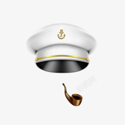 军帽卡通立体白色船长帽和烟斗高清图片