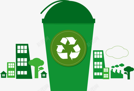 绿色环保循环垃圾桶图标图标