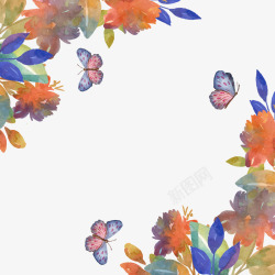 水彩花卉与蝴蝶装饰花园派对矢量图素材