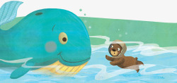 小熊游泳遇见鲸鱼素材
