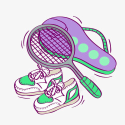 一对羽毛球拍和球鞋插画素材
