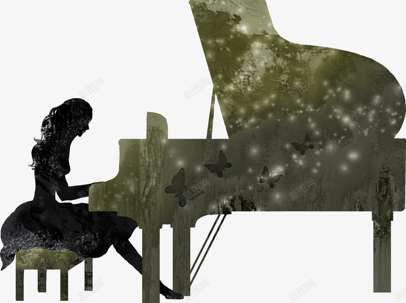 弹钢琴的女孩png免抠素材_88icon https://88icon.com 人物 女孩 弹钢琴 蝴蝶 钢琴