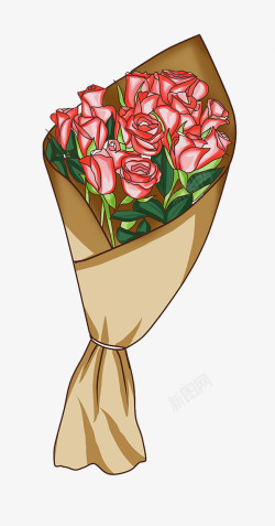 艳丽的玫瑰花手绘卡通一束玫瑰高清图片