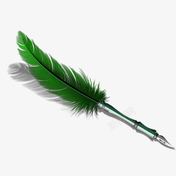 绿色唯美装饰羽毛笔素材