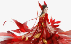 红衣妖女古风手绘素材