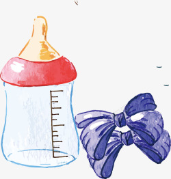 水彩水墨卡通婴儿用品蝴蝶结奶瓶素材