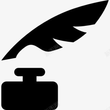 羽毛和墨水瓶的书写工具的轮廓图标图标