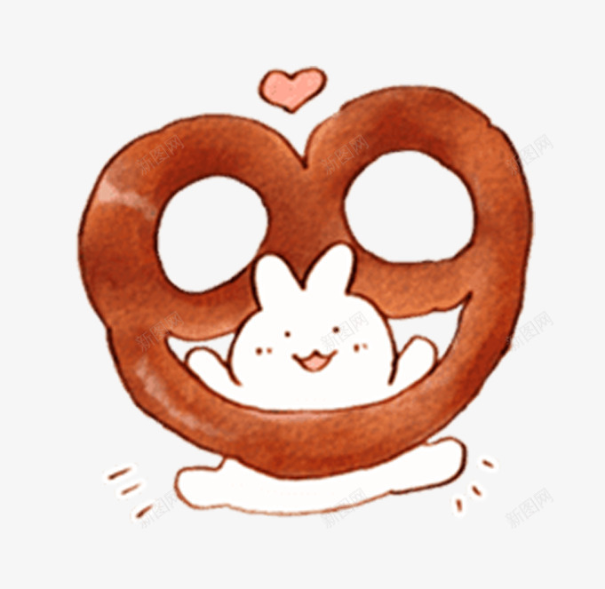 面包中间的吃货兔子png免抠素材_88icon https://88icon.com 兔子 卡通 可爱 吃货 开心 手绘 抱着东西 棕色面包 爱心