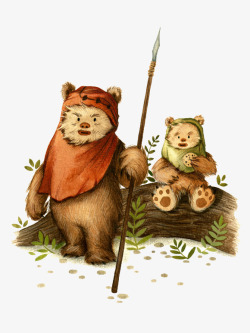 小熊父子手绘精致小熊父子高清图片