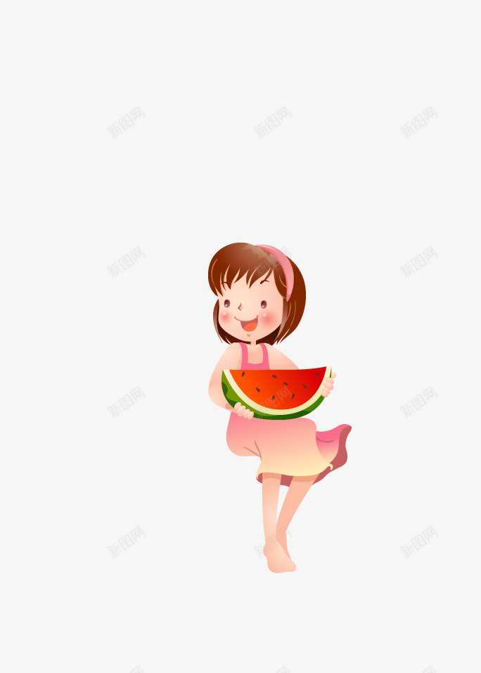 吃西瓜的小女孩psd免抠素材_88icon https://88icon.com 卡通人物 小女孩 西瓜