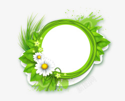 绿色植物标签绿色植物小花圆形标签高清图片