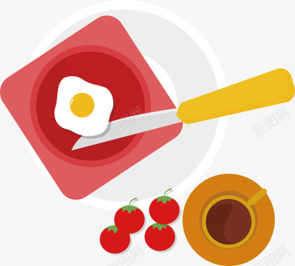 免抠牛卡通扁平化西餐煎蛋咖啡水果矢量图图标图标