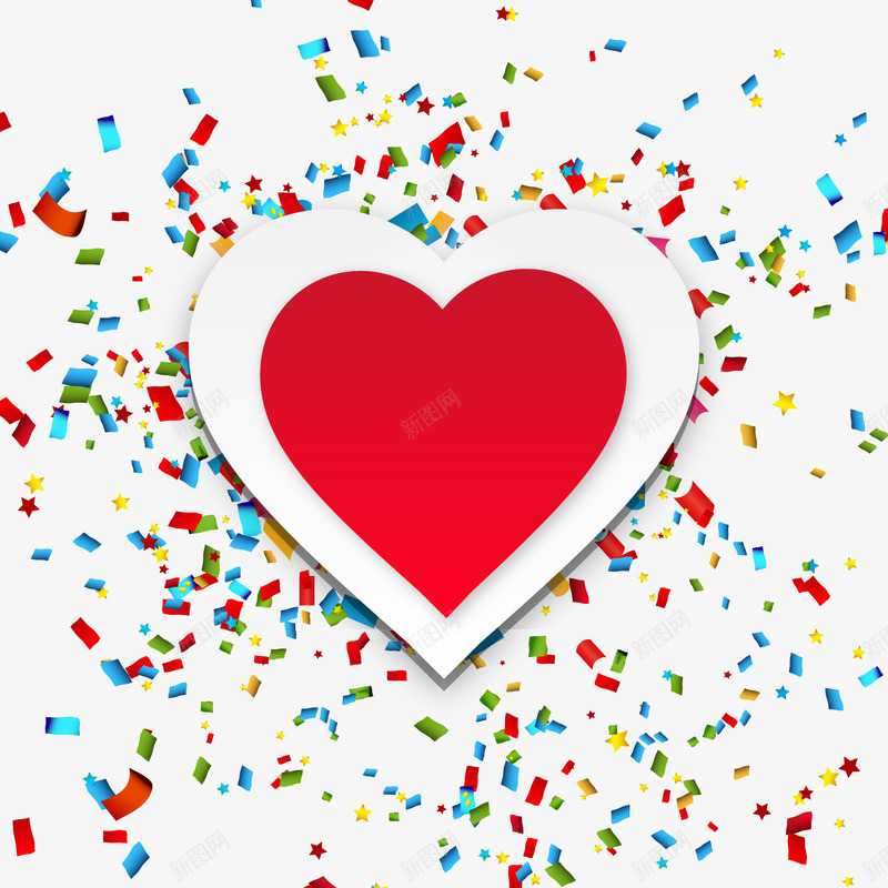 创意纸爱心与彩色纸屑png免抠素材_88icon https://88icon.com 彩色碎片 情人节装饰 漂浮碎片 红色爱心 背景装饰