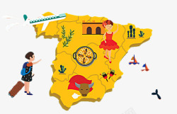 西班牙游客地图卡通版素材