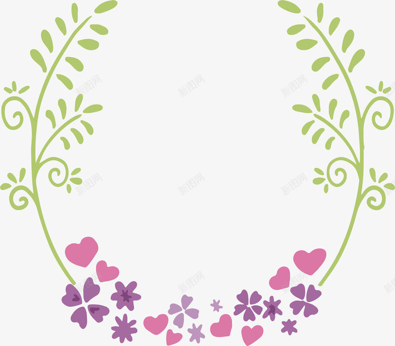 手绘树枝标题框矢量图ai免抠素材_88icon https://88icon.com 婚礼请帖 树枝 树枝标题框 矢量png 粉色爱心 绿色树枝 矢量图