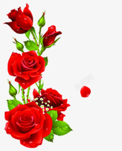 卡通大红色玫瑰花元素素材
