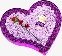 紫色玫瑰盒一支红色玫瑰一个小熊素材