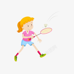 卡通打羽毛球的女孩矢量图素材