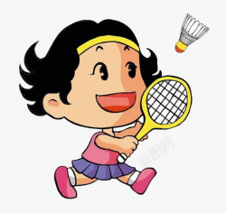 Q版打羽毛球插画素材