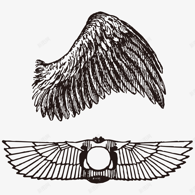 翅膀的黑白图像png免抠素材_88icon https://88icon.com 图像 手绘 矢量翅膀 羽毛 黑白