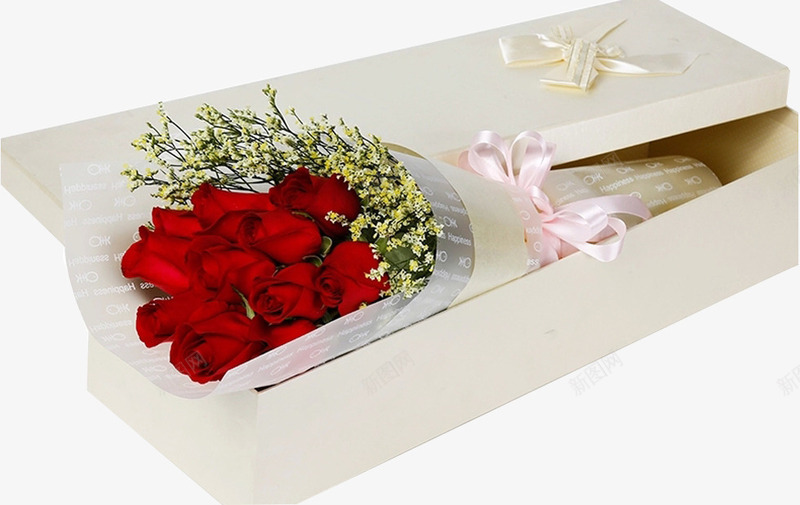 玫瑰花白色包装盒png免抠素材_88icon https://88icon.com 包装盒 玫瑰花 白色 装饰