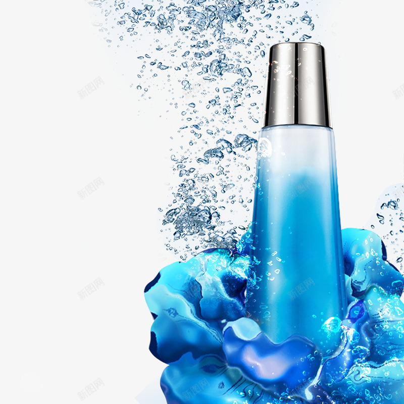 化妆品水底海报png免抠素材_88icon https://88icon.com 化妆品 水底 水玫瑰 水花 海底 蓝色