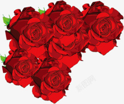 红色手绘玫瑰花朵植物素材
