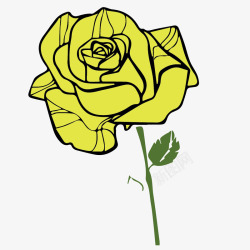 黄色玫瑰花简笔画矢量图素材
