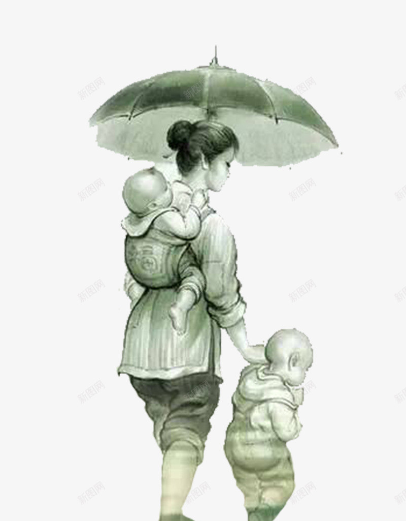 古风水墨背孩子的妈妈背影png免抠素材_88icon https://88icon.com 中国风 妈妈背影 宣传 母亲 母爱 水墨风 海报 背着孩子 雨中 雨伞