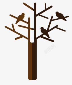 树干上的小鸟简笔画素材