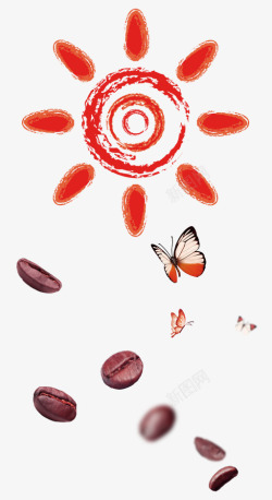 红色清新太阳蝴蝶装饰图案素材