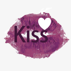 紫色水彩LOVE唇印素材